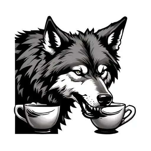 a wolf standing over his two cups looking dangerous tattoo design idea