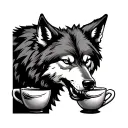 a wolf standing over his two cups looking dangerous tattoo design idea