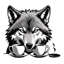 a wolf standing over his two cups looking dangerous tattoo design idea