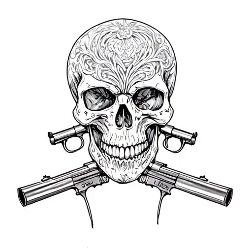 a skull with guns tattoo design idea