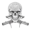a skull with guns tattoo design idea