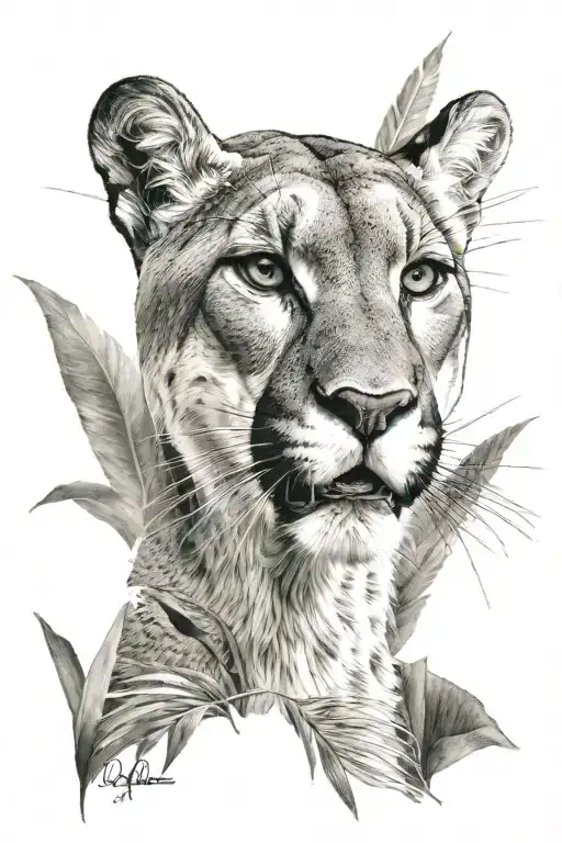 A cougar in the jungle tattoo design idea