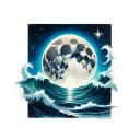 full moon, waves, star, infinity tattoo design idea