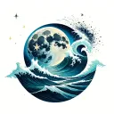 full moon, waves, star, infinity tattoo design idea