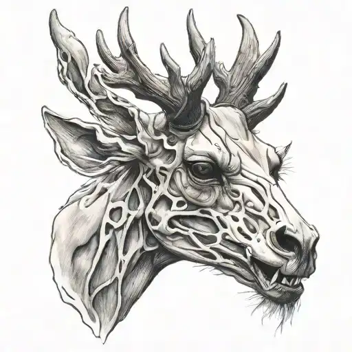 stag skull looking forward with the face tattoo design idea