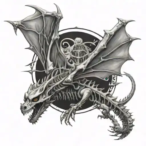 dragon skeleton flying towards tattoo design idea