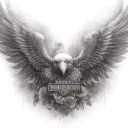 Harley Davidson emblem, eagle wings, roses tattoo design idea