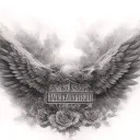 Harley Davidson emblem, eagle wings, roses tattoo design idea