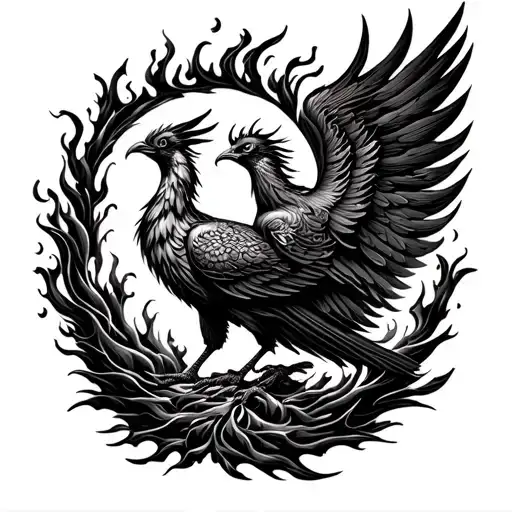 A phoenix rising from the ashes, symbolizing rebirth and mythology tattoo design idea