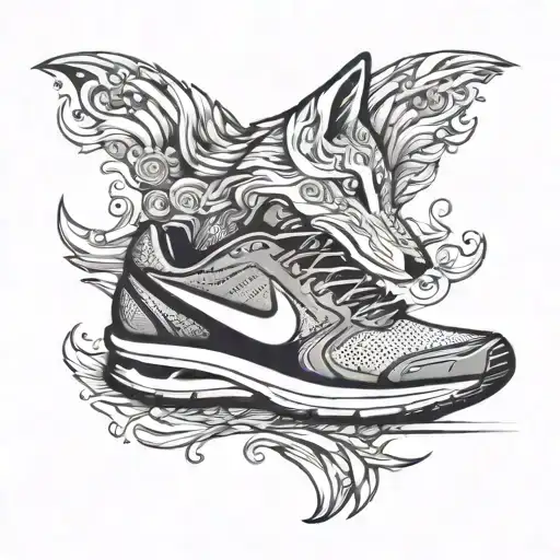 Minimalist design of a running shoe filled with silver fox motifs tattoo design idea