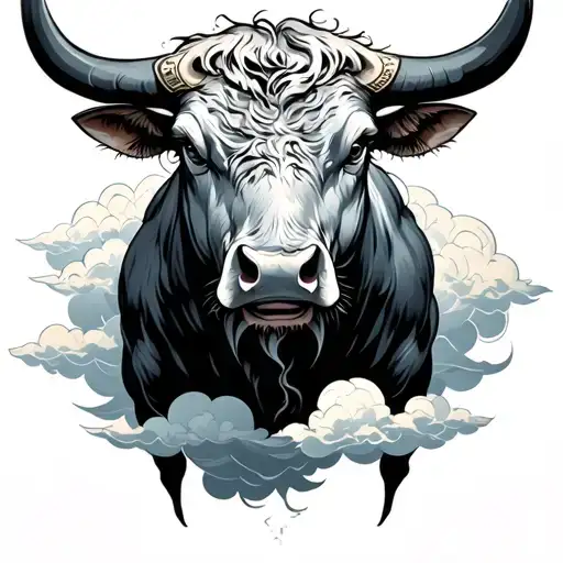 bull and Japanese cloud background tattoo design idea