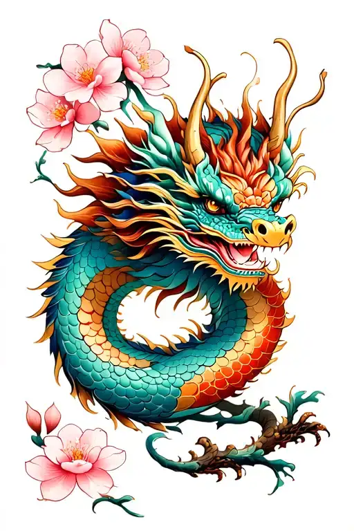 dragon cherry blossom tattoo design idea