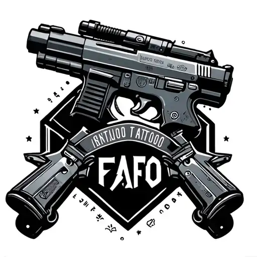 "FAFO" with a slight technology theme and guns. tattoo design idea