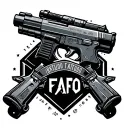 "FAFO" with a slight technology theme and guns. tattoo design idea