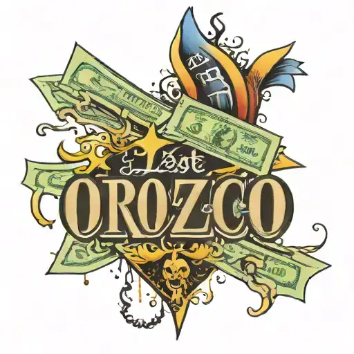 orozco last name  with money falling tattoo design idea