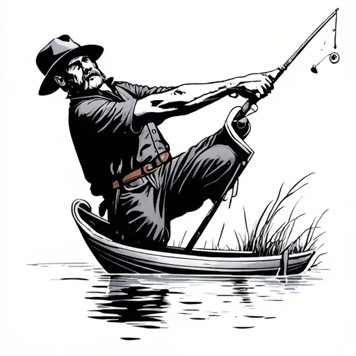 a man casting a fishing rod from a little John, the name is Teeuwes Hofman  tattoo design idea