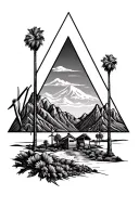 palm springs mountains  and 3 triangles add windmills and palm trees tattoo design idea