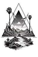 palm springs mountains  and 3 triangles add windmills and palm trees tattoo design idea