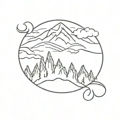squish penny outline with rainier mountains tattoo design idea