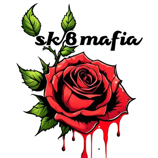 "sk8mafia" "sk8mafia" bleeding Rose with stems and thorns wrapped around script text tattoo design idea