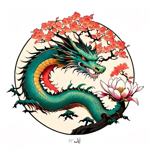 Magnolia, Bonsai Tree, Dragon, Da Vinci. tattoo design idea