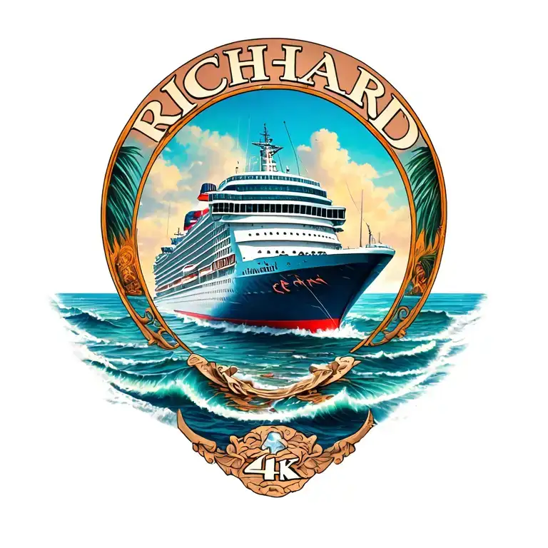 "Richard" ocean scene featuring cruise ship tattoo design idea