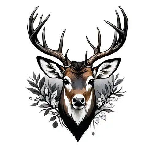 Deer head and antlers tattoo design idea