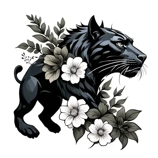 Sagittarius sign with black panther with flowers tattoo design idea