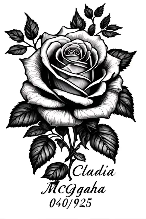 "Claudia Mcgaha 04/09/25" rose intertwined with gfs name tattoo tattoo design idea