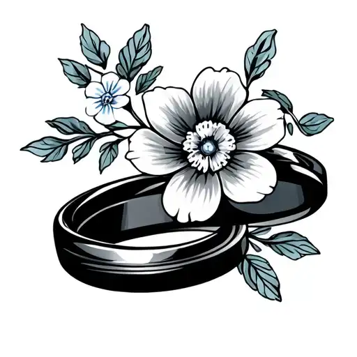wedding ring and forget me not flower tattoo design idea
