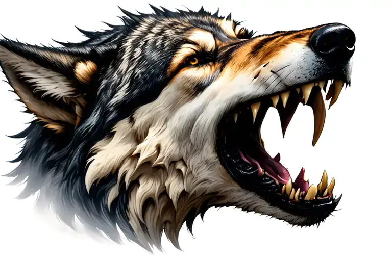Realistic wolf bad mouth open tattoo design idea
