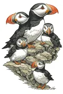 family of puffins.  one adult,  two babies doing funny things. onlyb3 puffins in total tattoo design idea
