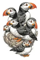 family of puffins.  one adult,  two babies doing funny things. onlyb3 puffins in total tattoo design idea