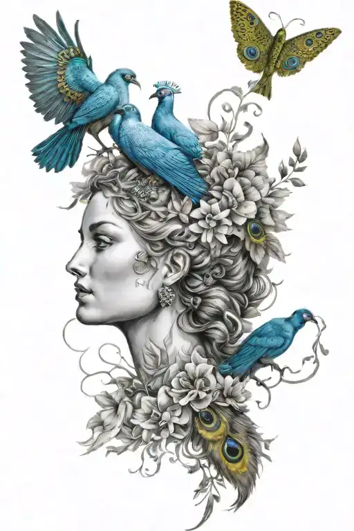aphrodite and peacocks features tattoo design idea