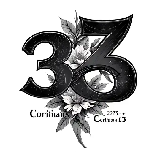 3 • 2 • 2025 in Roman numerals going down the arm with Corinthians 13:13 beside it tattoo design idea