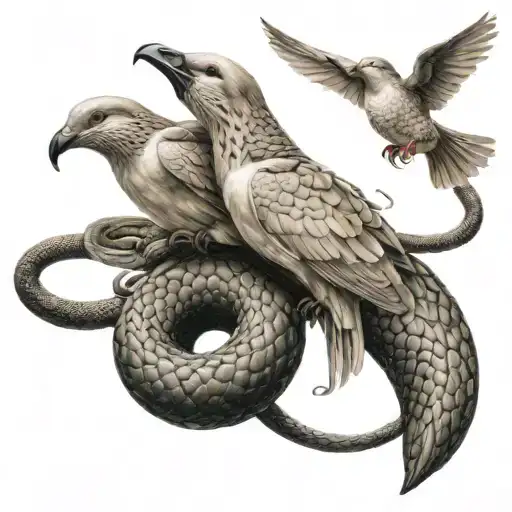 doves escaping the mouth of a coiling snake tattoo design idea