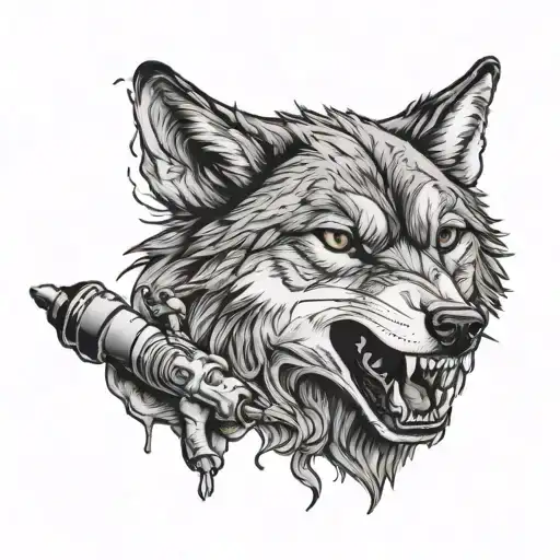 wolf on forearm with drill tattoo design idea