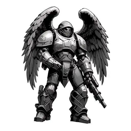 A tattoo of space marine dark angel 40k universe tattoo design idea