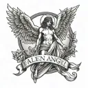 fallen angel with Latin phrase ave christus rex tattoo design idea