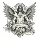 fallen angel with Latin phrase ave christus rex tattoo design idea