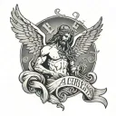 fallen angel with Latin phrase ave christus rex tattoo design idea