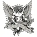 fallen angel with Latin phrase ave christus rex tattoo design idea