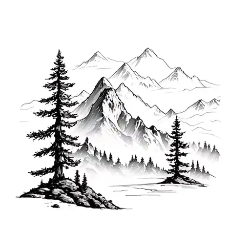 trees nature mountains tattoo design idea