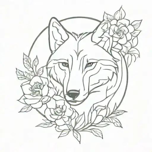 feminine floral wolf tattoo design idea