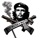 Che Guevara’s face, the smoke from a cigar AK-47 crossed banner with the phrase “patria o muerte” tattoo design idea