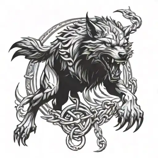 Fenrir breaking chains tattoo design idea