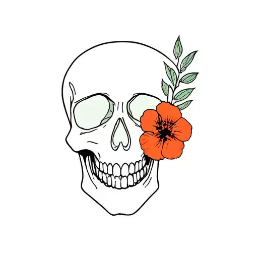 skull with flower on right side (nasturtium) tattoo design idea