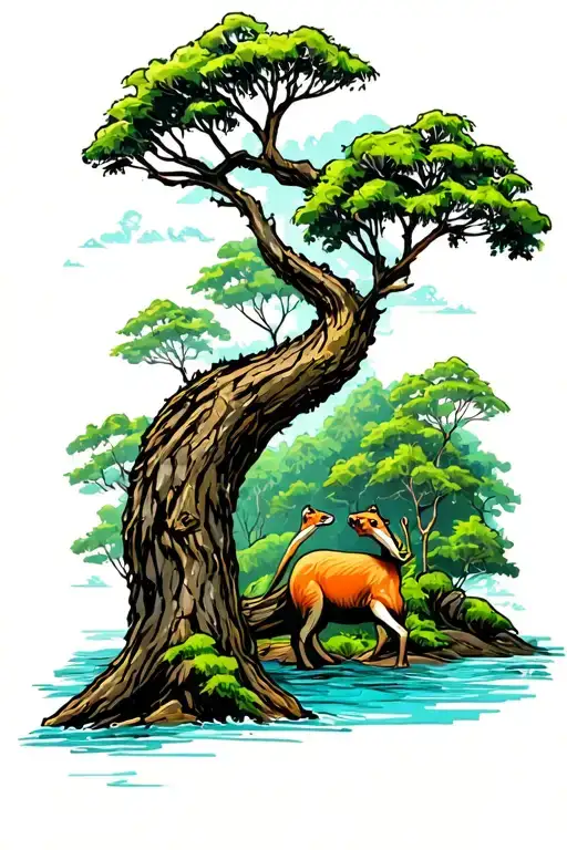 South Carolina coastal themed with moss trees and animals tattoo design idea