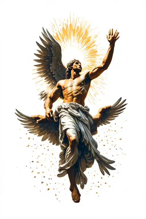 icarus reaching for the sun rays tattoo design idea
