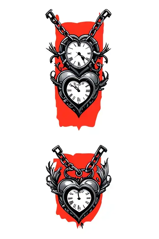 Heart clock chains tattoo design idea
